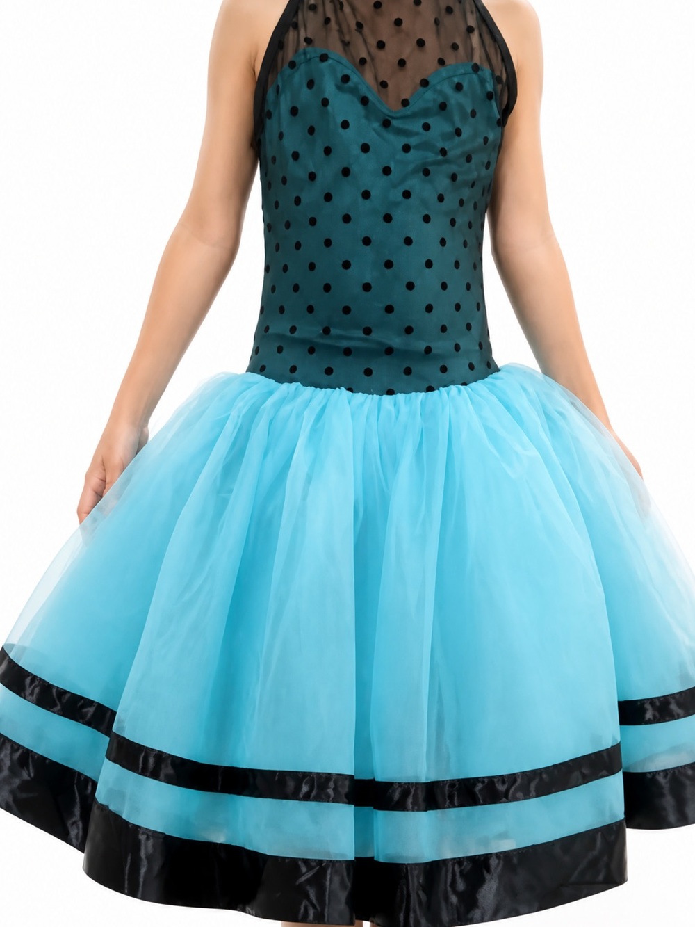 Teal Polka Dot and Aqua Tulle Dance Costume Dress